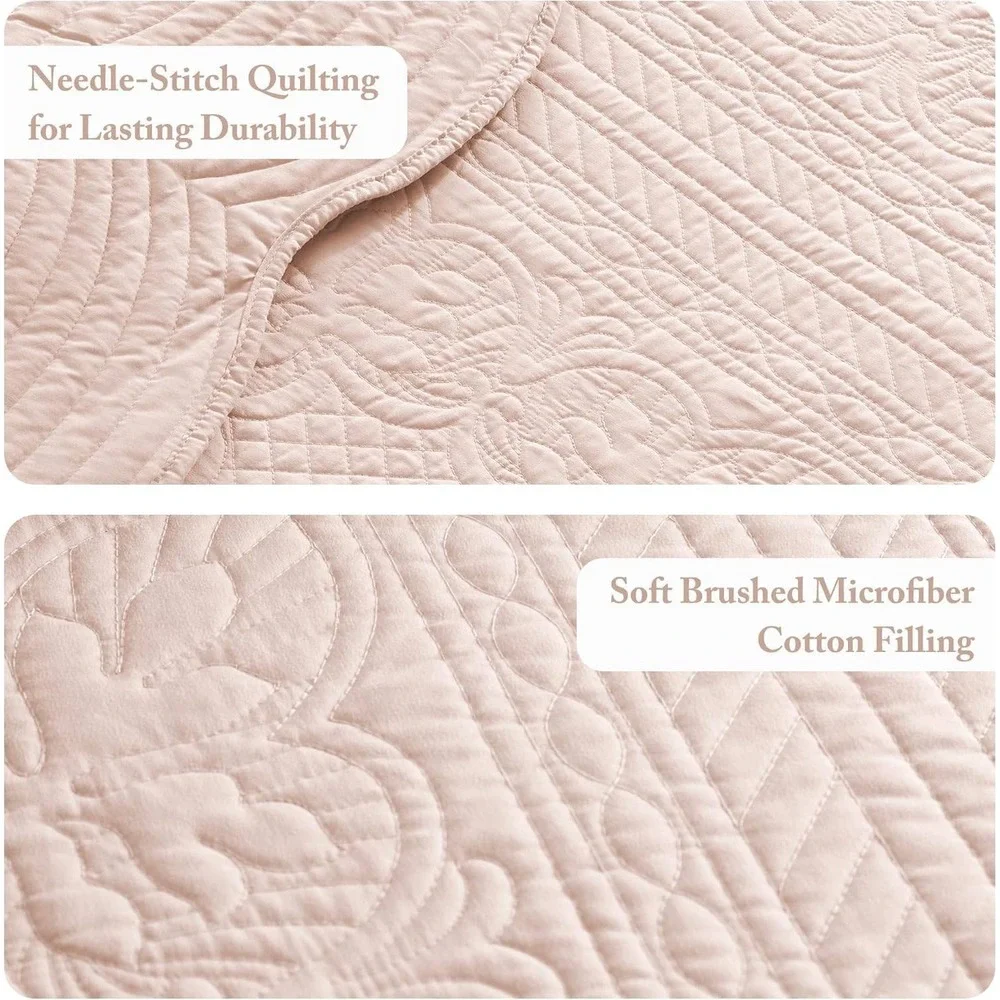 Madison Park Pink Scalloped Full Queen Quilt Set 3 Piece Cotton Fill